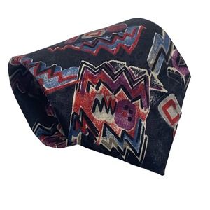 Oscar De La Renta Couture Collection Men's Silk Necktie Black Red Blue Geometric